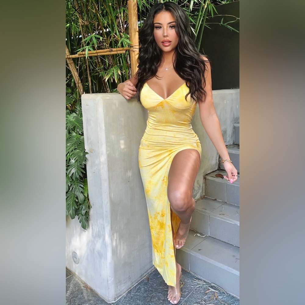 Fashion Nova Yellow Ruched Maxi Dress